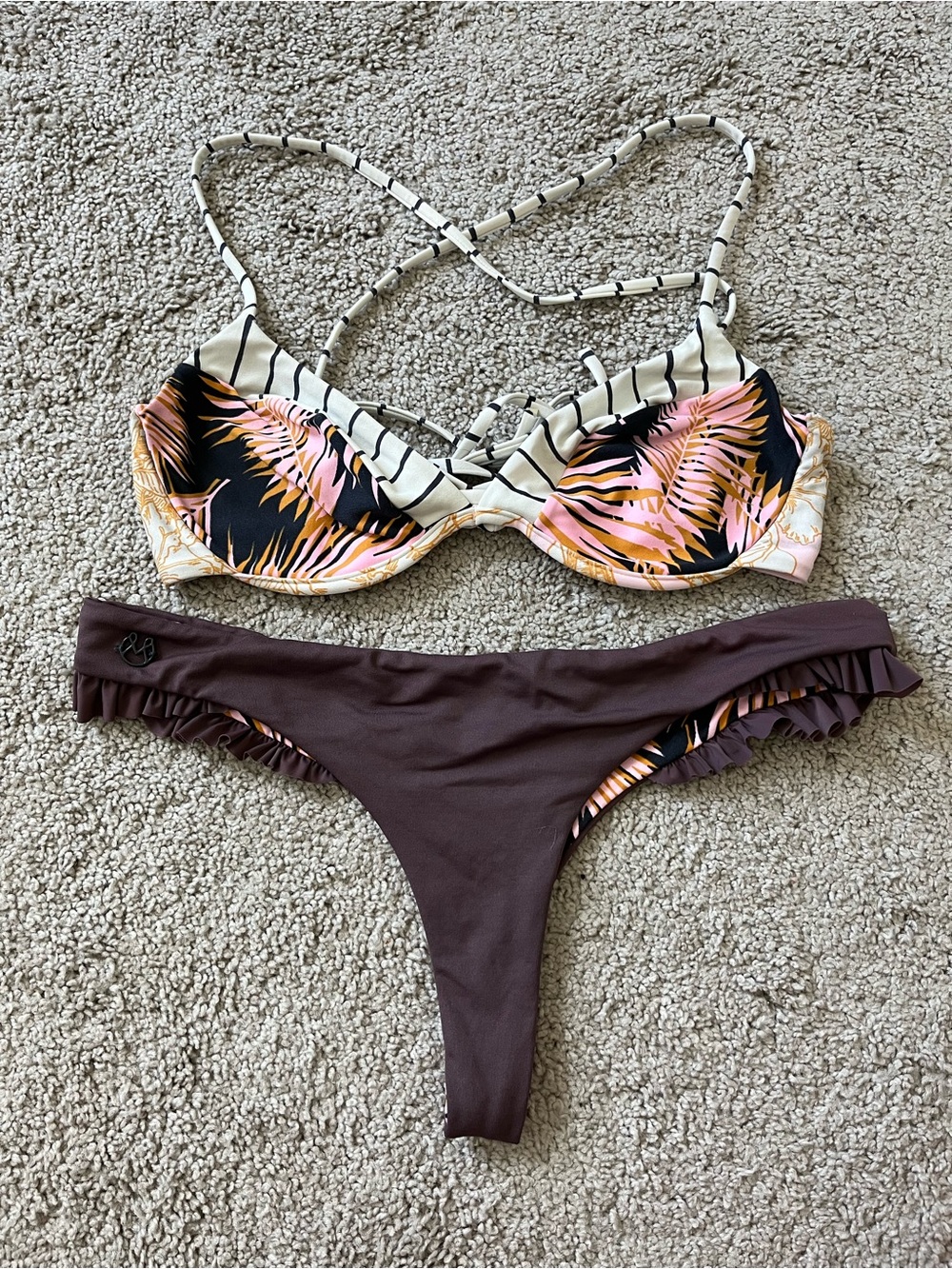 Maaji Palm and Coral Print Underwire Bikini Top with Ruffle Bottoms